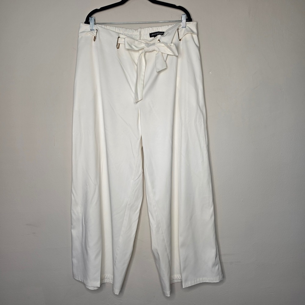 Ashley Stewart Pants Womens Plus 20 White Wide Leg Tie Waist Trousers Bow Work